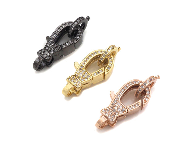 CZ Micro Pave Lobster Claw Clasp, CZ Pave Clasp, Rose gold/Gold/Black,10x23mm, Sku#Y406