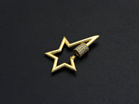 Matte Gold Clear CZ Micro pave Star Shape Clasp, CZ Pave Clasp, Matte Light Gold Carabiner Clasp, 21x32mm, sku#H201