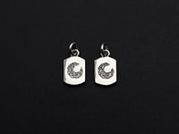 Clear CZ Micro Pave Moon Tag Pendant/Charm, Cresent Moon Cubic Zirconia Pendant, Silver Tone, 8x14mm,Sku#Z799