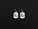 Clear CZ Micro Pave Moon Tag Pendant/Charm, Cresent Moon Cubic Zirconia Pendant, Silver Tone, 8x14mm,Sku#Z799