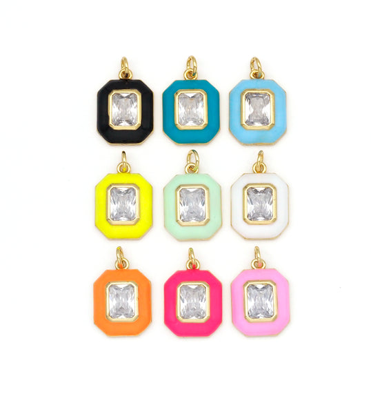 Enamel Big CZ Rectangle Pendant, 13x18mm,Sku#F1435