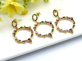 Colorful CZ Micro Pave Stud Earring, Circular Ring Hollow Earrings, Colorful Cz micro pave earrings,29x45mm,sku#J76