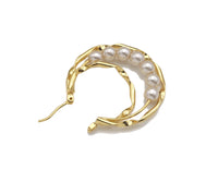 Gold Hoop Pearl Earrings, Sku#J298