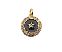 Enamel Colorful Five Star On Coin Pendant,CZ Micro Pave pendant,Enamel pendant,Enamel Jewelry, 14x16mm,sku#F1261