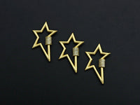 Matte Gold Clear CZ Micro pave Star Shape Clasp, CZ Pave Clasp, Matte Light Gold Carabiner Clasp, 21x32mm, sku#H201