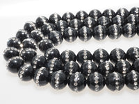 6mm/8mm/10mm/12mm Round Black Onyx with rhinestone inlaid, Natural Gemstone Beads, 15.5inch Full strand, SKU#V18