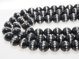 6mm/8mm/10mm/12mm Round Black Onyx with rhinestone inlaid, Natural Gemstone Beads, 15.5inch Full strand, SKU#V18