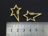 Matte Gold Clear CZ Micro pave Star Shape Clasp, CZ Pave Clasp, Matte Light Gold Carabiner Clasp, 21x32mm, sku#H201