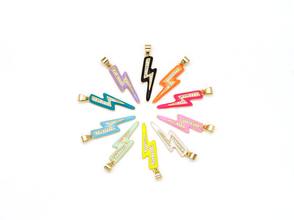 Gold Filled Enamel Colorful Lightning Shape Pendant, Enamel Lightning Charm,Enamel Jewelry Findings, 8x30mm,Sku#F1420