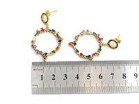 Colorful CZ Micro Pave Stud Earring, Circular Ring Hollow Earrings, Colorful Cz micro pave earrings,29x45mm,sku#J76