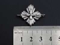 CZ Micro Pave Four Petals Flower Shape Pendant, Cubic Zirconia Pendant, Silver/Gold Tone, 23x31mm, Sku#FH62