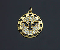 Clear CZ Hollow Out Bird Heart Round Coin Charm Pendant, Sku#F1167