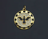 Clear CZ Hollow Out Bird Heart Round Coin Charm Pendant, Sku#F1167