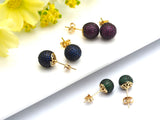 CZ Micro Pave Ball Stud Earring, Cobalt/Fuchsia/Green Color Stud Earring, Gold Minimalist earrings, 8mm/10mm/12mm,sku#J53