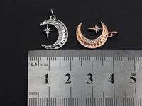 CZ Micro Pave Moon with North Star Pendant, Cubic Zirconia Pave Pendant/Charm, Necklace Pave Pendant, 13x17mm, sku#Z829