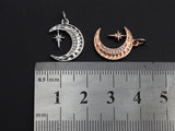CZ Micro Pave Moon with North Star Pendant, Cubic Zirconia Pave Pendant/Charm, Necklace Pave Pendant, 13x17mm, sku#Z829