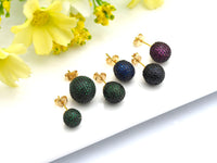 CZ Micro Pave Ball Stud Earring, Cobalt/Fuchsia/Green Color Stud Earring, Gold Minimalist earrings, 8mm/10mm/12mm,sku#J53