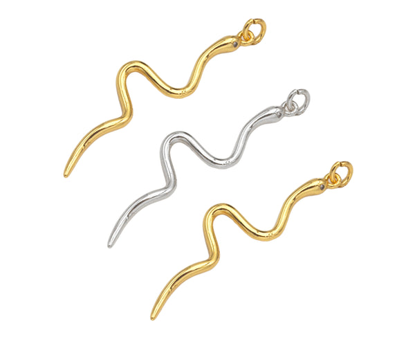 Dianty Snake Shape Pendant/Charm, Bracelet Necklace Cubic Snake Pendant Charm, Silver/Gold Tone,10x40mm,Sku#Z1256