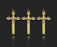 Gold Filled CZ Micro Pave Cross Sword Shape Pendant, 18K Gold Filled Cross Charm, Necklace Bracelet Charm Pendant, 40x21mm,Sku#Y459