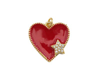 Clear Micro Pave CZ  Star On Enamel Heart Pendant with Gold Finish,Red Blue White Enamel Heart, Colorful Enamel Heart, 20x20mm, sku#LK164