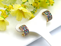 Clorful Cz Micro Pave Stud  Earring Wires, Half Circle Shape Earrings, Colorful CZ micro pave earrings,8x15mm, sku#J77