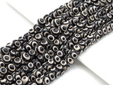 Natural Black Tibetan Agate Rondelle Smooth Beads,Black Dzi Rondelle Beads,Tibetan Dzi Beads, 8x12mm/10x14mm, 15.5'' Full Strand,Sku#U1050