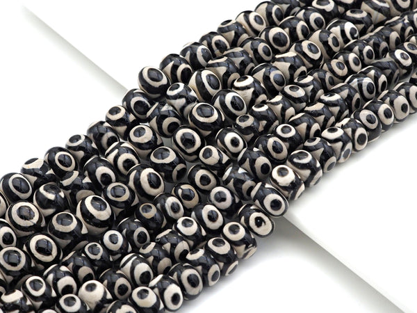Natural Black Tibetan Agate Rondelle Smooth Beads,Black Dzi Rondelle Beads,Tibetan Dzi Beads, 8x12mm/10x14mm, 15.5'' Full Strand,Sku#U1050