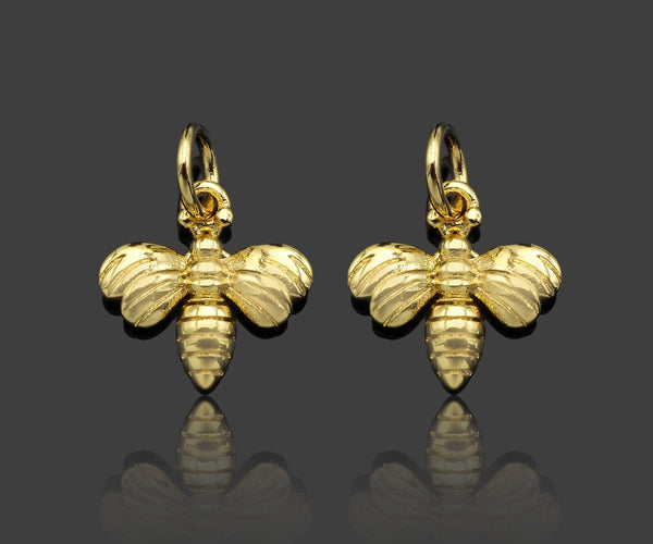 18K Dainty Gold Bee Shape Pendant/Charm,Cute Bee Charm, Necklace Bracelet Charm Pendant,11mm, Sku#Y400