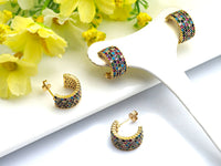 Clorful Cz Micro Pave Stud  Earring Wires, Half Circle Shape Earrings, Colorful CZ micro pave earrings,8x15mm, sku#J77