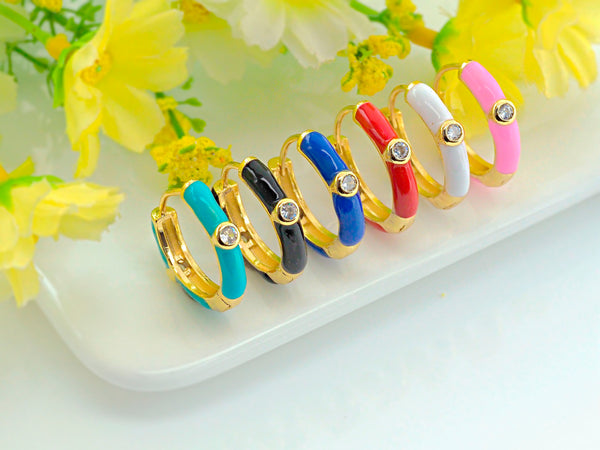 Colorful Enamel Round Latch Back Earrings, Sku#J158