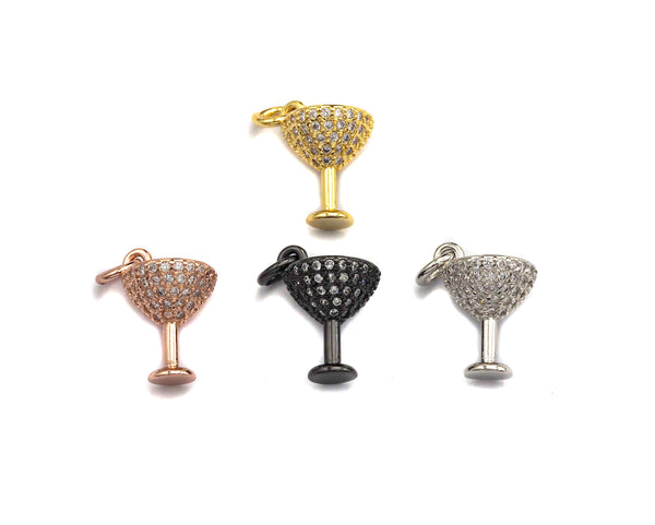 Clear CZ Micro Pave Goblet Pendant, Wine Cup Charm, Cup Pave Pendant, Gold/Silver/Rose Gold/Black plated, 9x14mm, Sku#X109