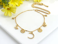 Gold Moon Star Eye Charm Necklace, sku#Z723