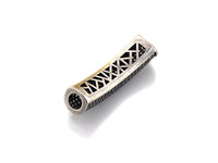 Rhodium CZ Micro Pave Half Full Pave Tube, Antique Silver Tone, Cubic Zirconia Pave Separator Tube Beads,39x10mm,sku#X128