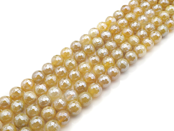 Mystic Plated Faceted Agate Beads,10mm/12mm, Plated Yellow Banded Agate Beads,15.5" Full Strand, SKU#UA176