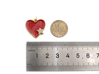 Clear Micro Pave CZ  Star On Enamel Heart Pendant with Gold Finish,Red Blue White Enamel Heart, Colorful Enamel Heart, 20x20mm, sku#LK164