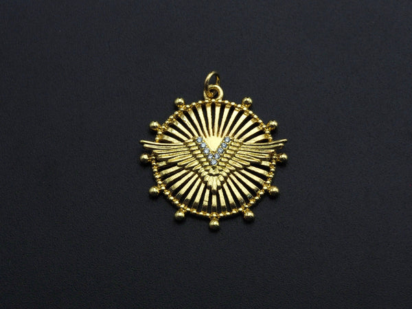 CZ Micro Pave Medallion Wing Pendant/Charm, 25x26mm, Sku#FH22