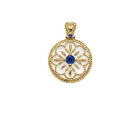 Gold Filled White Enamel Flower On Round Coin Shape Pendant, Cobalt CZ Micro Pave 14K Gold Filled Charm,Enamel Jewelry,15x20mm,Sku#CP37
