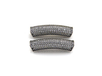 Rhodium CZ Micro Pave Half Full Pave Tube, Antique Silver Tone, Cubic Zirconia Pave Separator Tube Beads,39x10mm,sku#X128