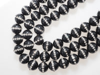 6mm/8mm/10mm/12mm Round Black Onyx with rhinestone inlaid, Natural Gemstone Beads, 15.5inch Full strand, SKU#V18