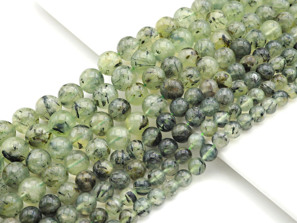 High Quality Tourmalated Prehnite Beads,6mm/8mm/10mm/12mm/14mm Round Smooth Beads, 15.5'' Full Strand, Sku#U1131