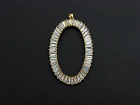 Large Micro Pave Bagette CZ Oval Pendant, Cubic Zirconia  O Shape Pendant, Silver/Gold Tone, 39x62mm, Sku#FH82