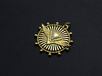 CZ Micro Pave Medallion Wing Pendant/Charm, 25x26mm, Sku#FH22