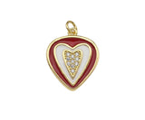 Clear Micro Pave CZ Heart On Round Coin Enamel Heart Pendant, Colorful Enamel Heart, Double Heart Pendant,18x22mm, sku#LK165