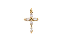 Bagette CZ Micro Pave Cross Flower Pendant, Cubic Zirconia Cross Pendant, Gold Tone pendant, 17x28mm, sku#F1106