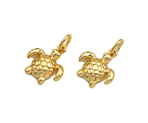 18k Dainty Gold Turtle Shape Pendant/Charm,Cute Turtle Charm, Necklace Bracelet Charm Pendant,11x13mm, Sku#Y401