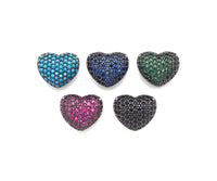 Colorful CZ Micro Pave Puffy Heart Spacer Beads, Cubic Zirconia Heart Space Beads for Bracelet/Necklace, 14x11x8mm,SKU#ML45