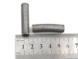 Rhodium CZ Micro Pave Half Full Pave Tube, Antique Silver Tone, Cubic Zirconia Pave Separator Tube Beads,39x10mm,sku#X128