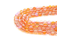 Matte Spectrolite Aura Quartz, Peach Color Aura Round 6mm/8mm/10mm/12mm beads, Manmade Moonstone, 15.5inch strand, SKU#U939