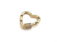 Gold Micro Pave Heart with Colorful CZ Cross Patten Clasp, Heart Lock, CZ Pave Gold Plated Clasp, 28x30mm,mm, sku#H267