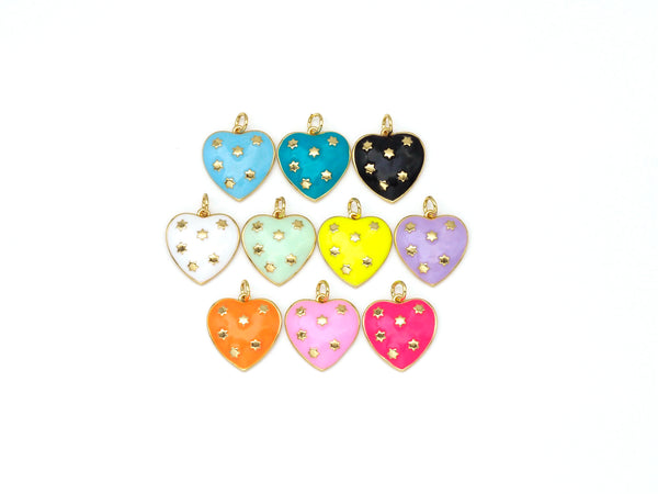 Enamel Colorful Stars On Heart Charm Pendant, Gold Filled Enamel Charm,16mm,Sku#F1417